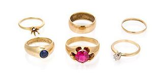 A Collection of Yellow Gold and Multi Gem Rings, 20.80 dwts.