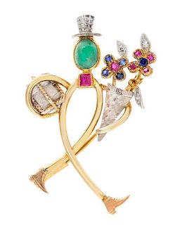 A Gold, Diamond, Ruby, Emerald and Sapphire Brooch, 6.10 dwts.