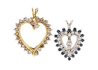 A Collection of Gold and Diamond Heart Pendants, 6.50 dwts.