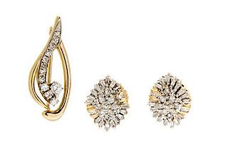 A Collection of Yellow Gold and Diamond Jewelry, 6.40 dwts.