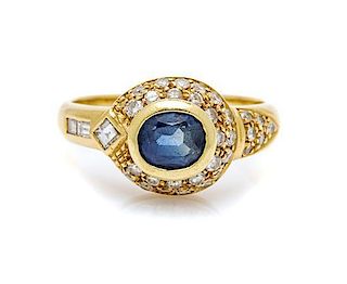 An 18 Karat Yellow Gold, Sapphire and Diamond Ring, 3.40 dwts.