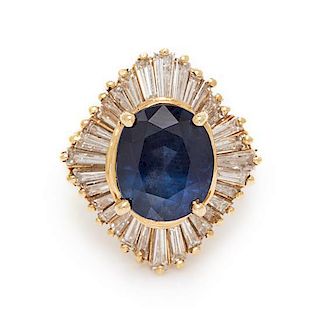 A Yellow Gold, Sapphire and Diamond Ring, 5.80 dwts.