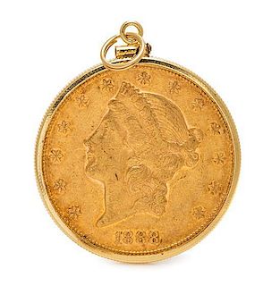 A 14 Karat Yellow Gold and US $20 Dollar Liberty Coin Pendant, 23.10 dwts.