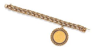 A 14 Karat Yellow Gold and US $10 Dollar Liberty Coin Bracelet, 50.30 dwts.