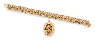 A 14 Karat Yellow Gold Double Curb Link Bracelet and Unattached Charm, 37.90 dwts.