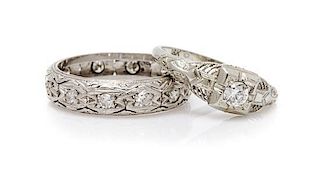 A Collection of 18 Karat White Gold, Platinum and Diamond Rings, 2.80 dwts.