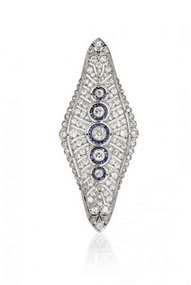 An Art Deco Platinum, Diamond and Sapphire Brooch, 6.70 dwts.