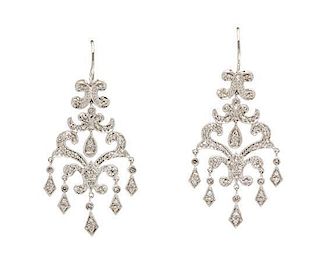 * A Pair of 14 Karat White Gold and Diamond Chandalier Earrings, 4.90 dwts.