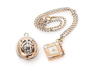 A Collection of Platinum Topped Rose Gold and Diamond Lockets, 24.60 dwts.