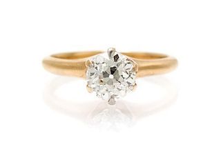 An Antique 14 Karat Rose Gold and Diamond Solitaire Ring, 1.50 dwts.