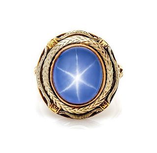 A Vintage Tri-Color Gold and Star Sapphire Ring, 4.80 dwts.