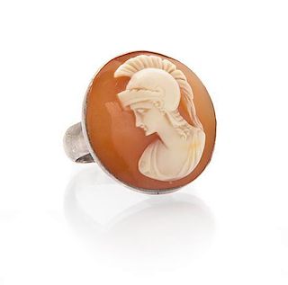 * A Sterling Silver and Shell Cameo Ring, 7.65 dwts.