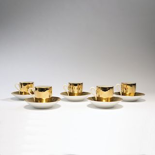 Piero Fornasetti, Five 'Oro' espresso cups, 1950/60s 