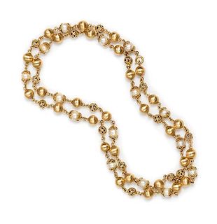An 18 Karat Yellow Gold and Cultured Pearl Longchain Necklace, 40.00 dwts.