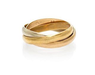 An 18 Karat Tri-Color Gold Trinity Rolling Ring, Cartier, 5.30 dwts.
