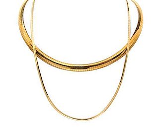 A Collection of 14 Karat Yellow Gold Omega Necklaces, 32.40 dwts.