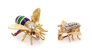 A Collection of Yellow Gold and Diamond Bee Brooches, 6.30 dwts.