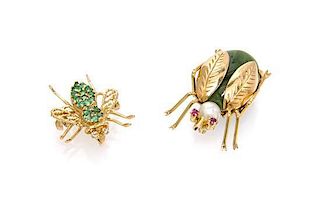 A Collection of 14 Karat Yellow Gold Bug Brooches, 5.80 dwts.