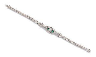 A Platinum, Diamond and Emerald Bracelet, 11.90 dwts.