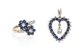 A Collection of Gold, Sterling Silver, Sapphire and Diamond Jewelry, 7.50 dwts.