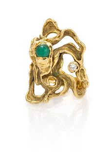 A Yellow Gold, Emerald and Diamond Ring, 10.10 dwts.