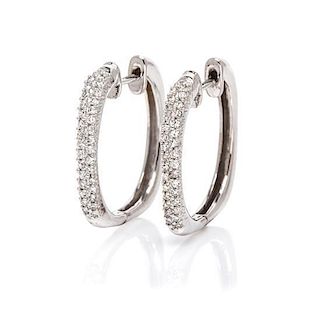 * A Pair of 14 Karat White Gold and Diamond Hoop Earrings, 2.60 dwts.