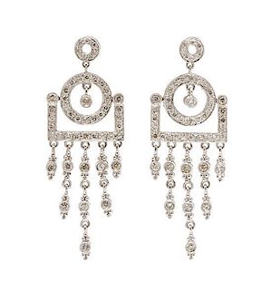 * A Pair of 18 Karat White Gold and Diamond Chandalier Earrings, 6.60 dwts.