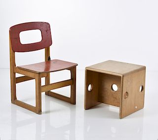 Hukit, Denmark, Child's chair and stool, 1970s
