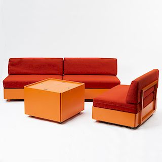 V. Panton, 3 'Studioline' seats, couch table/ cocktail bar