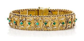 A Vintage 18 Karat Yellow Gold and Turquoise Bracelet, 26.00 dwts.
