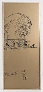 M. Botta, Charcoal drawing of the Tel Aviv Synagogue, 1995