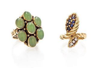 A Collection of 14 Karat Yellow Gold and Gemstone Rings 9.40 dwts.
