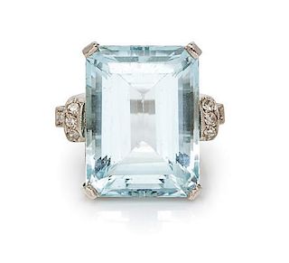 * A Platinum, Aquamarine and Diamond Ring, 8.90 dwts.