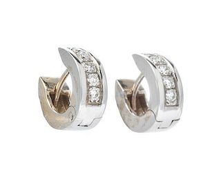 * A Pair of 18 Karat White Gold and Diamond Hoop Earrings, 3.60 dwts.