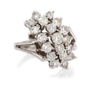 A 14 Karat White Gold and Diamond Cluster Ring, 6.30 dwts.