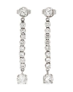 A Pair of White Gold and Diamond Dangle Earrings, 2.00 dwts.