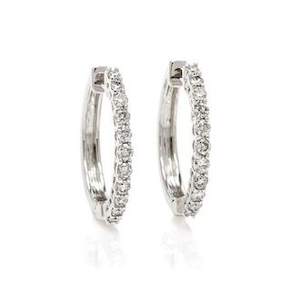 * A Pair of White Gold and Diamond Hoop Earrings, 2.10 dwts.