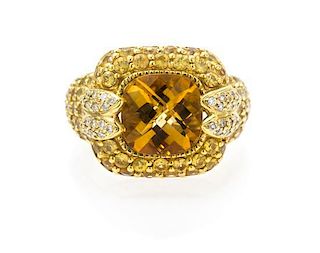 An 18 Karat Yellow Gold, Citrine, Yellow Sapphire and Diamond Ring, Sonia B., 7.80 dwts.