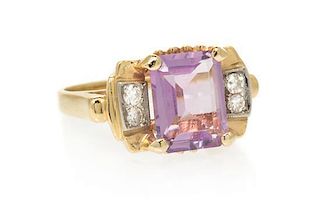 A Yellow Gold, Amethyst and Diamond Ring, 2.30 dwts.