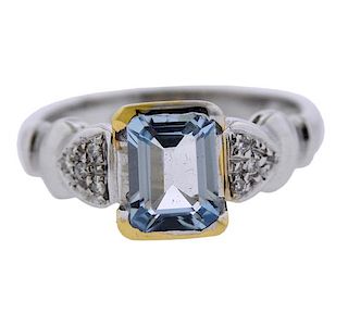 18k Gold 1.54ct Aquamarine Diamond Ring 