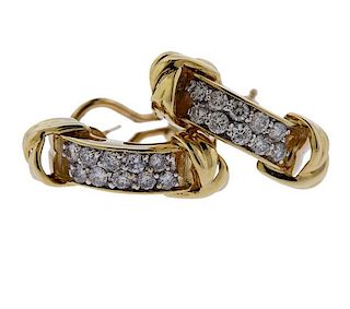 14k Gold Diamond Hoop Earrings 