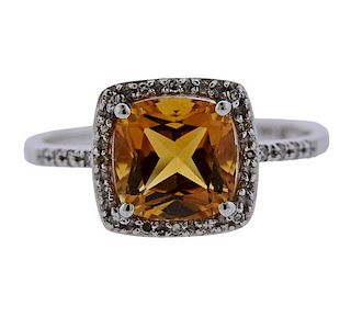 14k Gold Citrine Diamond Ring 