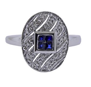 14K Gold Diamond Sapphire Oval Ring