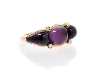 A Yellow Gold, Amethyst and Diamond Ring, 2.60 dwts.
