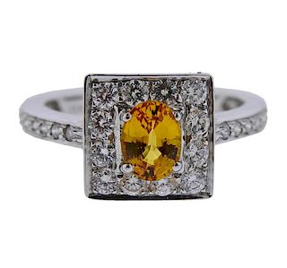 Birks 18K Gold Diamond Yellow Sapphire Ring