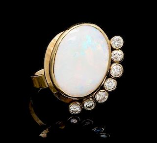 A Yellow Gold, Opal and Diamond Ring, 8.06 dwts.