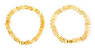 A Collection of Yellow Gold and Citrine Bead Bracelets, 22.00 dwts.