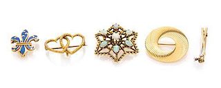 A Collection of 14 Karat Yellow Gold Brooches, 15.80 dwts.