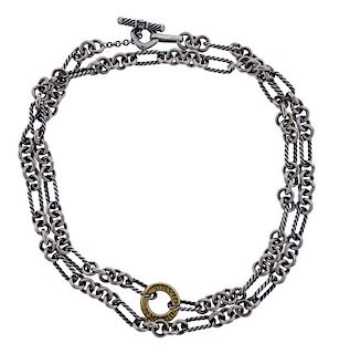 David Yurman Sterling 18k Gold Link Toggle Necklace 