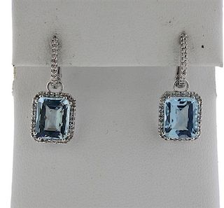 14k Gold Diamond Blue Stone Earrings 